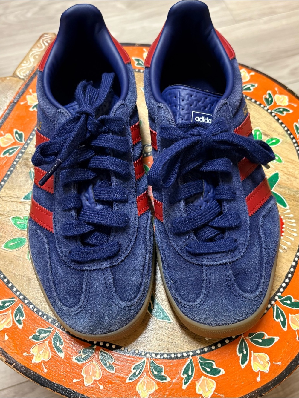 adidas kid’s Suede Navy Sneakers with Red Stripes